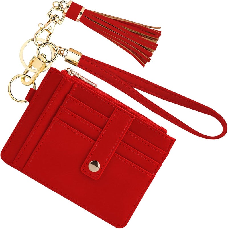 KNGITRYI Small Wristlet Wallets for Women RFID Credit Card Holder Wallet Keychain Wristlet Wallet Credit Card Wallets for Women (Red) - Image 1